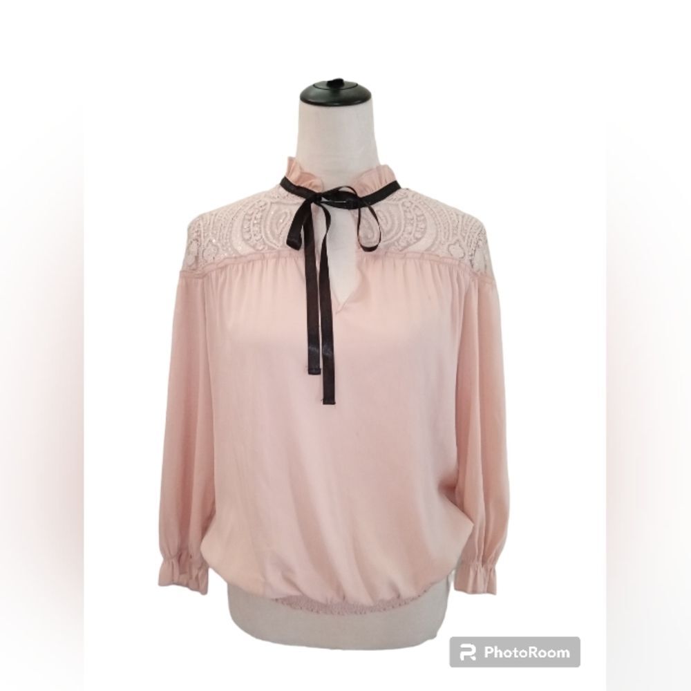 NY&Co Pink Victorian Style Lace Whimsy Goth Blouse Size S